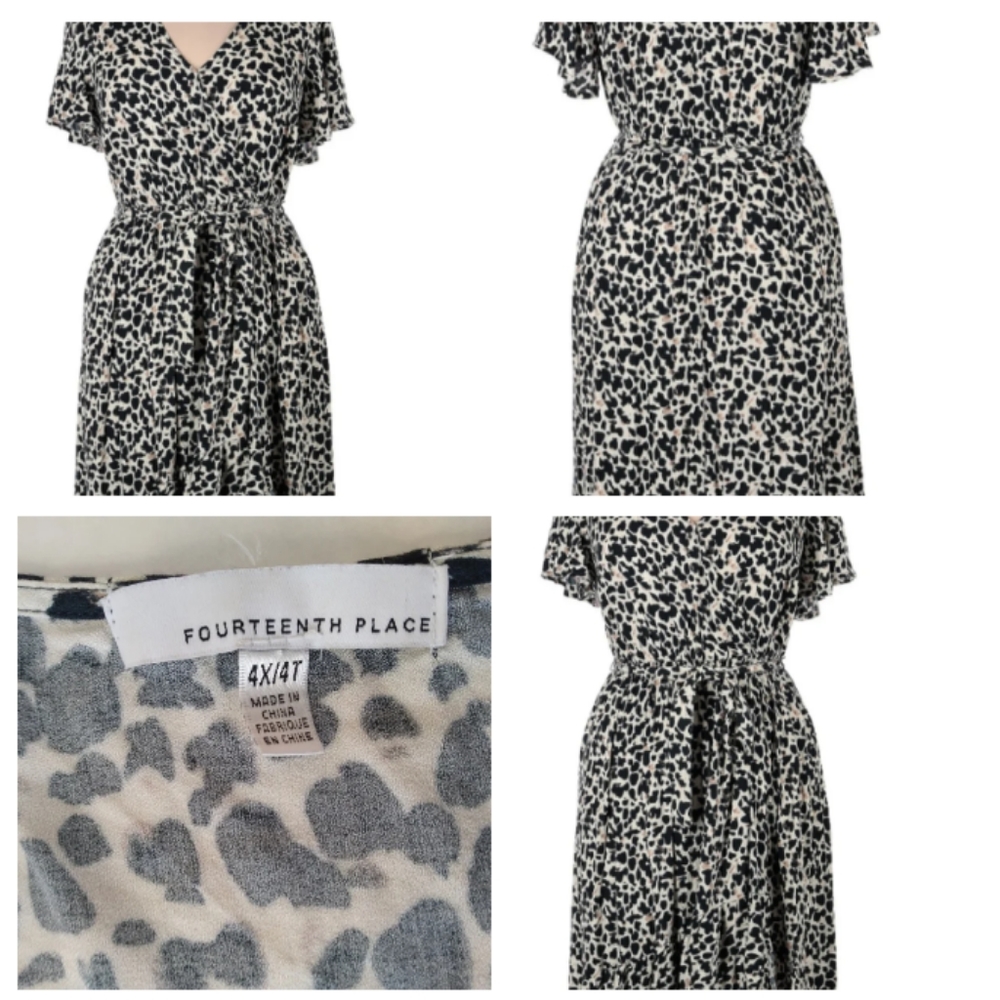 Women's Fourteenth Place Cheetah Print Dress, Size 4XL, Fuo Wrap dress, belt, ru